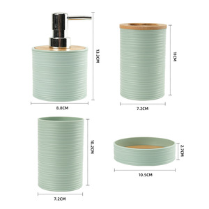 Zenidoo Eco-Friendly Modern Horizontal Grain for Cover Plastic Four-Piece <b>Bathroom</b> Wash Set <b>Plug</b> Powered Storage Rack Holder - Product Image 1