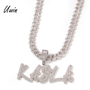 Collana con Ciondolo a 2 Strati con Nome Personalizzato in CZ, Catena Cubana <span class=keywords><strong>da</strong></span> 9mm con Lettere, Gioielli Bling <span class=keywords><strong>da</strong></span> Rapper - Product Image 1