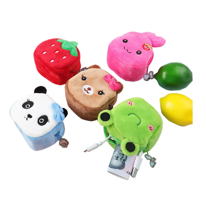 Kawaii – porte-monnaie en peluche avec animal de dessin animé mignon pour enfants, mini portefeuille brodé, pochette à monnaie en peluche pour la promotion