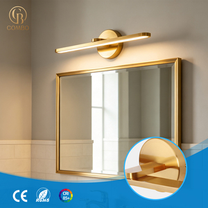 COMBO Applique Murale Moderne Dorée LED pour Salle de Bain, Lumière de Miroir à Commande Tactile, Intensité Variable, Blanc Chaud 2700K, Corps en Cuivre - Product Image 1