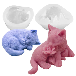 Moule à bougie en silicone 3D en forme de chat, styles de chatons mignons, pour la fabrication artisanale de bougies, de savons, d'aromathérapie, de gypse et de résine époxy - Product Image 1