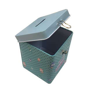 Boîte en fer blanc carrée personnalisée en gros avec petit cadenas, tirelire en métal, boîte à monnaie et pot d'épargne pour enfants - Product Image 5