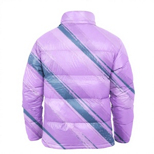 Veste matelassée pour homme à imprimé géométrique bleu avec col montant, coupe-vent, manteau d'hiver, coupe régulière, rembourrage en polyester, style décontracté - Product Image 4