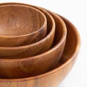 Bol en bois massif, naturel, classique, grand, rond, en bois d'acacia, pour salade, soupe, repas, écologique, ustensile de cuisine en bois de qualité supérieure - Product Image 2