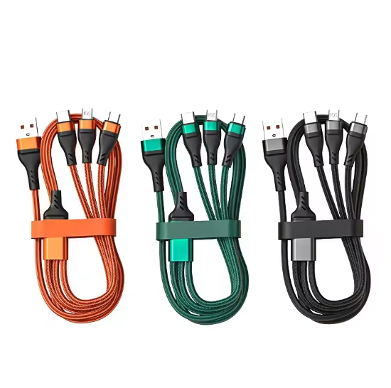 Universal 100W 3 in 1 6A Nylon Braided Charger PD 1.2m 2m Type C Fast USB Charging Cable Light Adapter for iPhone IOS Android