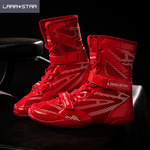 LS0099 stivali da boxe da palestra per allenamento professionale in pelle lunga stile scarpe da boxe ad alta caviglia - Product Image 2