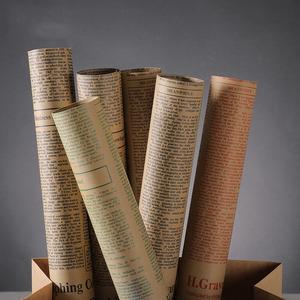 Papel de embalaje de piel de vaca, papel para envolver ramos de flores y materiales de papel para embalaje de periódicos ingleses vintage al por mayor - Product Image 4