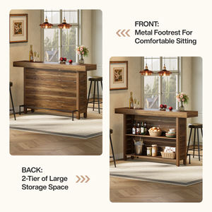 Mesa de Bar Moderna de 3 Niveles, 63 Pulgadas, Mesa de <span class=keywords><strong>Pub</strong></span> Rectangular de Madera con Altura de Barra, Estantes de Almacenamiento, Reposapiés de Metal - Sala de Estar - Product Image 5