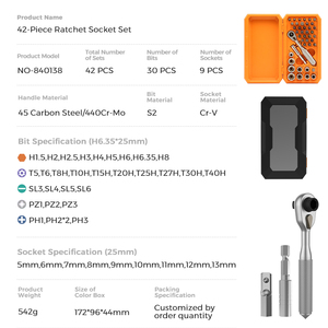 UFTOOLS Set di 42 Pezzi di Utensili Industriali Fai-da-Te con Cacciaviti, Bussole, Chiavi a Cricchetto e Kit di Attrezzi in Scatola di Plastica - Product Image 6