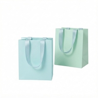 Sacs cadeaux personnalisés imprimés, bleu ciel, vert menthe, avec poignées en ruban de satin, sacs en papier à soufflets, vente en gros pour mariage, boutique, cadeaux