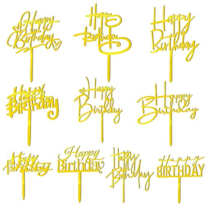 Lot de 10 décorations personnalisées en acrylique pour gâteaux et cupcakes Joyeux Anniversaire – Fournitures et décorations pour fêtes d'anniversaire en gros - Product Image 1