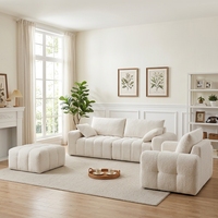 VANBOW Rückenlehnenfreies, knochenloses, cremefarbenes, modulares, komprimiertes Schaumstoff-Sofa mit weißer, hochelastischer Schaumstofffüllung für Sitzbereiche