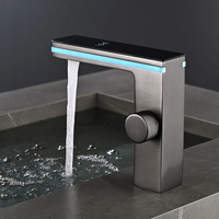 Robinet Mitigeur Monocommande de Luxe Moderne pour Lavabo de Salle de Bain, avec Affichage Numérique LED de la Température, pour Eau Chaude/Froide, en Céramique