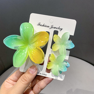 Nouvelle Collection 2026 : Lot de 3 Pinces à Cheveux Unisexe en PC, Motif Fleur de Plumeria Arc-en-ciel, 8 cm – Assortiment Hawaïen Frangipani pour l'Été - Product Image 2