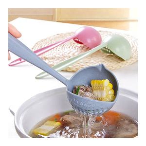 ملعقة مطبخ منزلية 2 في 1 من قش القمح لعام 2025 مع مقبض طويل ومصفاة بلاستيكية وأدوات مائدة وملعقة فوندو - Product Image 1