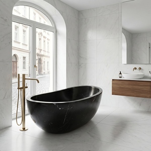 Baignoires ovales modernes de luxe sur mesure en marbre noir Marquina exclusif, autoportantes, pour salle de bain et appartement - Product Image 1