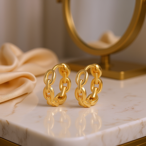 Pendientes de Aro Dorados de Oro Sólido de 18K con Diseño Moderno de Cadena para Mujer, Uso Diario E3417 - Product Image 2