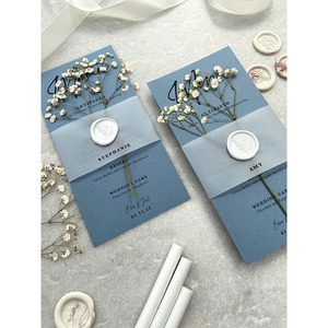 Carte de menu de mariage élégante, personnalisée, design gratuit, bleu poussiéreux, gypsophile, fantaisie - Product Image 4