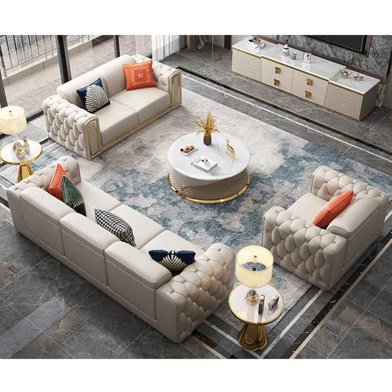 Italian modern luxury art style leather sofa set villa living room furniture Leather sectional sofa