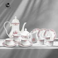 Service de vaisselle en céramique rouge-floral de style vintage, vaisselle élégante en porcelaine, poterie de qualité supérieure