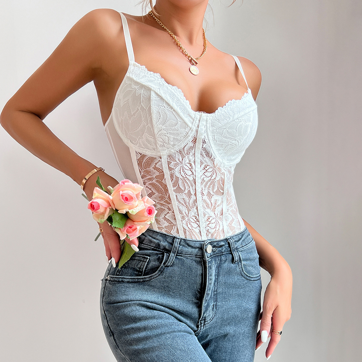Tummy-Control Lace Shapewear Bodysuit (60427): back view showing seat coverage and shaping construction