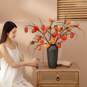 Nouvelle Branche Artificielle de Kaki Rouge en Plastique pour Décoration Intérieure MW10892 - Product Image 1