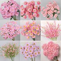 Rangkaian Bunga Buatan Tangan Merk Yimu Warna Pink, Eucalyptus, Areca Palm, Camellia, Gypsophila, Hydrangea, Untaian Tunggal untuk Perayaan Pernikahan