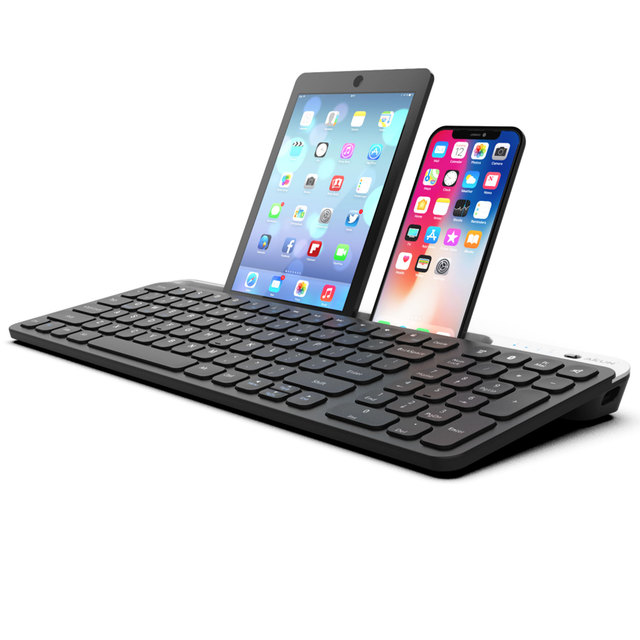 Tri-Mode Wireless Bluetooth Keyboard Rechargeable Scissor Switch Slim Design with Tablet Holder Portable Computer Keyboard