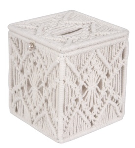 Tissue Box Cover Boho Decor Square Paper Tissue Holder with Bead Buckle Macrame Napkin Tissues Organizer Home Decor