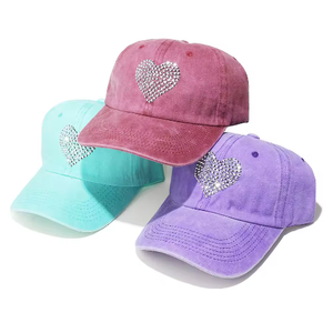 Venta al por Mayor de Gorras Deportivas de Algodón con 6 Paneles, Estilo Coreano, Logotipo Personalizado, Gorra de Béisbol con Pedrería - Product Image 1