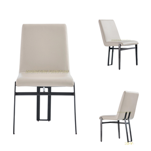 เก้าอี้รับประทานอาหารกรอบโลหะที่นั่งหนังเทียมสีเทาดีไซน์ทันสมัยสำหรับบ้านอพาร์ทเม้นท์หรือโรงแรมแผง MDF แบบญี่ปุ่น - Product Image 1