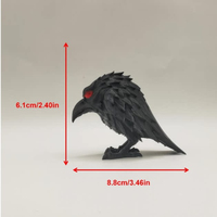 Statue de corbeau gothique à yeux rouges imprimée en 3D, sculpture d'oiseau vintage, ornement d'Halloween, décoration de bureau hautement détaillée et texturée