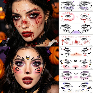 Autocollants de <span class=keywords><strong>tatouage</strong></span> temporaire pour le visage, étiquettes privées personnalisées OEM, pour Halloween, maquillage des yeux, tatouages faciaux imperméables en gros pour les fêtes - Product Image 4