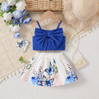 Ropa Infantil al por Mayor, Ropa Segura para Bebés, Conjunto de Ropa Moderna para Niñas, Top sin Mangas con Lazo, Falda con Estampado Floral