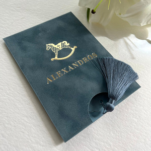 Custom Velvet Blue <strong>Christening</strong> <strong>Invitation</strong> with Gold Foil Custom Acrylic <strong>Invitation</strong> Card with Tassel for Baptism - Product Image 2
