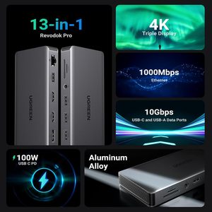 UGREEN Revodok Pro 313 <span class=keywords><strong>Docking</strong></span> <span class=keywords><strong>Station</strong></span> Laptop 13 in 1 USB Hub 4K Triple Display USB C Dock Dual DP Adapter Port Data 10Gbps - Product Image 6
