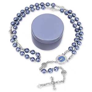 블루 펄 묵주 수제 10mm 유리 진주 페르시 기적의 메달 5 년 성모 마리아 묵주 - Product Image 1
