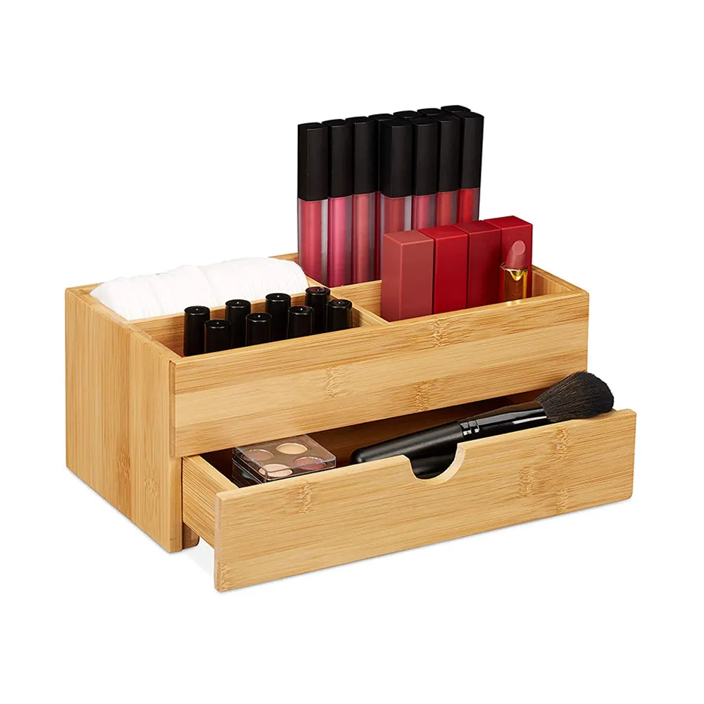Органайзер для макияжа с ящиками, Настольный ящик-органайзер, коробка для хранения из бамбука, органайзер для ящика для макияжа