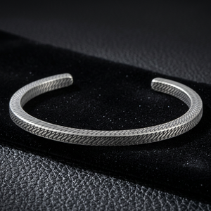 Titanium Steel Cuff Bracelet Open Textured Design Fall 2026 Steel Color <b>for</b> <b>Men</b> and Women Jewelry Gift 280709 - Product Image 1