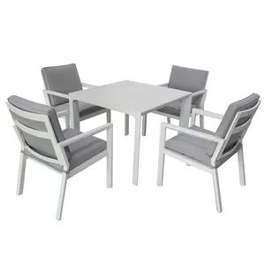 Alüminyum 5 adet dış mekan mobilyası yemek takımı, güverte için kare masa ile veranda yemek mobilyaları Set