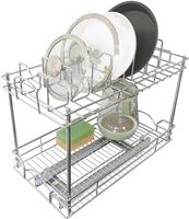 Uittrekbare dekselorganizer voor pannen, heavy-duty, modern keukenkast opbergrek, dubbele laag, volledig uittrekbare schuiflade, ijzer, chroomdraad