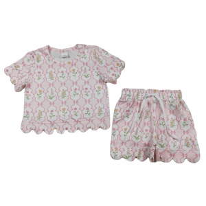 Ensembles de vêtements pour filles RTS Boutique Casual Garden Flower Print, été, 95% coton, 5% élasthanne, nouveaux shorts pour enfants à bordure festonnée - Product Image 1