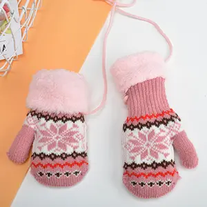 Sarung tangan rajut tenun 4-8 tahun anak-anak penjualan laris musim dingin Jacquard desain modis dek ganda disikat hangat