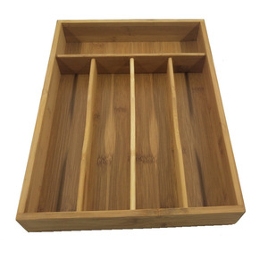 Plateau de rangement pour couteaux en bambou, rectangulaire, 5 compartiments, écologique, organiseur de tiroir de cuisine - Product Image 2