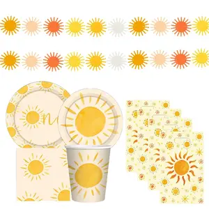 Bohemian Sun Birthday Party Decor Set Include Disposable Tableware Paper Plate and Banner for a Festive and Stylish Celebration