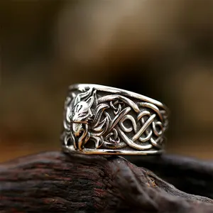 Wikinger keltischen Knoten runden Ring Edelstahl Fuchs Fingerring Schmuck