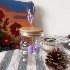 Starlii Schattige Strikvormige Glazen Bekers Uniek Sap Beker Mok Tumbler Met Deksel En Stro - Product Image 5