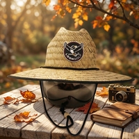 Chapeau de soleil en paille pour homme, style sauveteur, avec logo personnalisé tissé et impression sous la visière, idéal pour la pêche et le surf