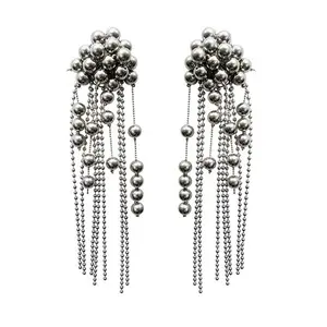 Kaimei 100 Designs Fashion Wholesale Jewelry Designer Metal Ball Beaded Earrings Silver Plated Tassels Long Bead Earrings