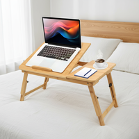 Bureau d'ordinateur portable pliable en bambou réglable en angle, compact et mobile pour chambre à coucher, table pour ordinateur portable fixe, taille personnalisable